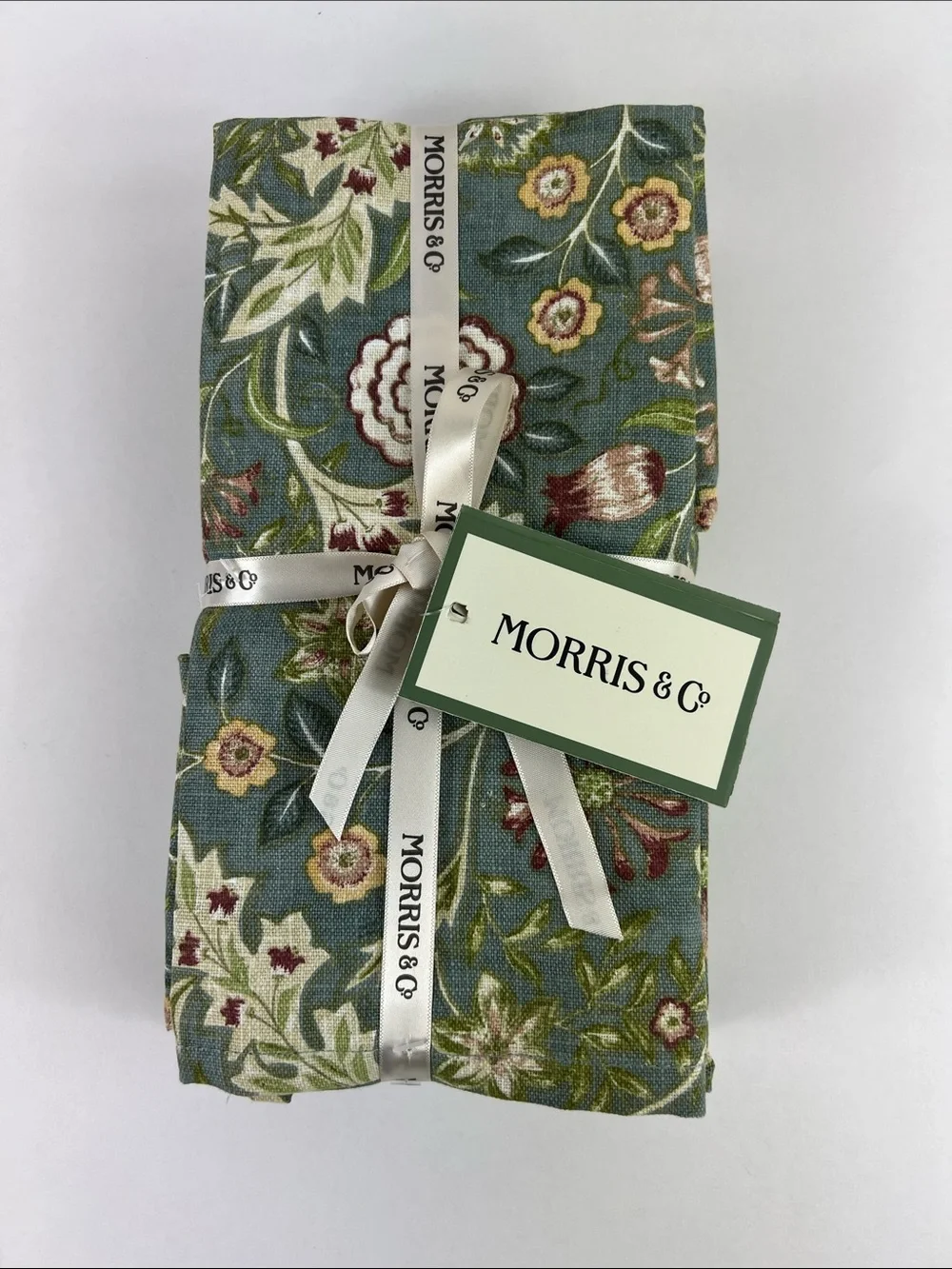Willam Morris Napkins Green Burgundy Tan Floral 100% Cotton 8 Pc Set NEW